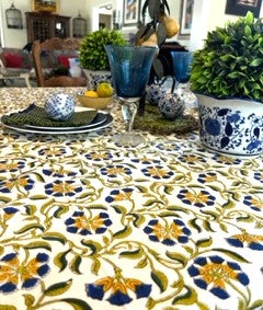 Block Print Mustard Fields Table Cloth is Unique (60 x 90)