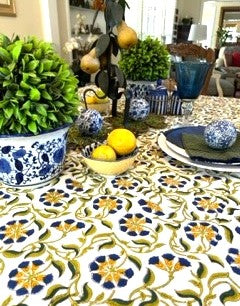 Block Print Mustard Fields Table Cloth is Unique (60 x 90)