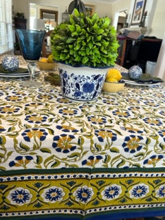 Block Print Mustard Fields Table Cloth is Unique (60 x 90)