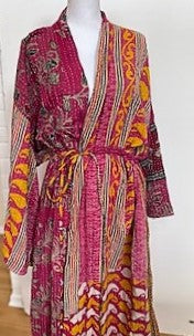 One of a Kind Mixed Print Cotton Artisan  Kimono (Rose)