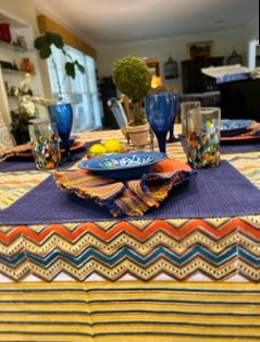 Rick Rack Block Print Table Cloth Is Rich With Color