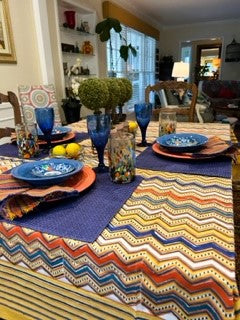 Rick Rack Block Print Table Cloth Is Rich With Color