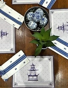 Art Mats: Retro Blue and White Pattern Placemats, Chinoiserie or Geometric