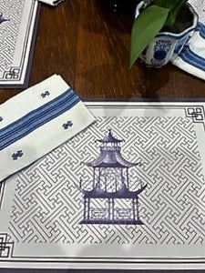 Art Mats: Retro Blue and White Pattern Placemats, Chinoiserie or Geometric