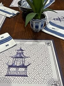 Art Mats: Retro Blue and White Pattern Placemats, Chinoiserie or Geometric