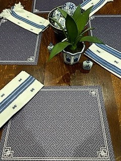 Art Mats: Retro Blue and White Pattern Placemats, Chinoiserie or Geometric