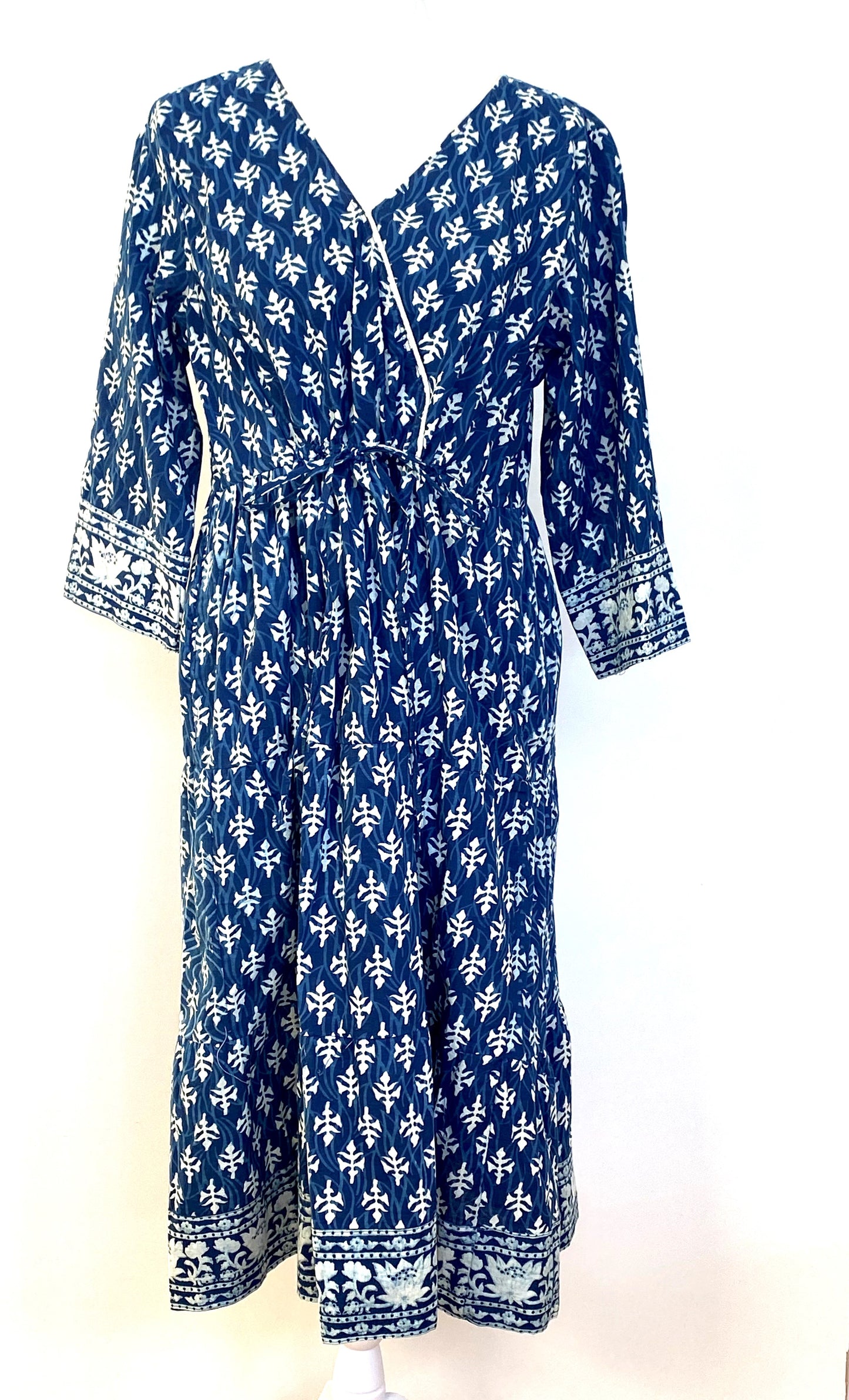 Navy Print Cotton Dress with a Full Circle Skirt