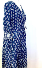 Navy Print Cotton Dress with a Full Circle Skirt