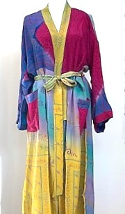 Color Block Long Silk Duster Kimono - A knock out