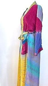 Color Block Long Silk Duster Kimono - A knock out