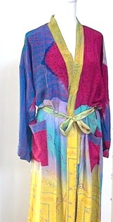 Color Block Long Silk Duster Kimono - A knock out