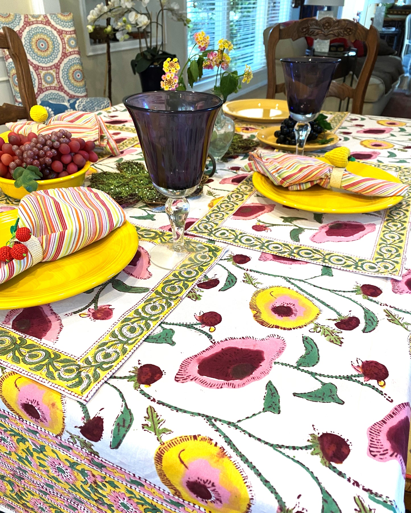 Our Mandalay Summer Tablecloth is welcoming and festive.