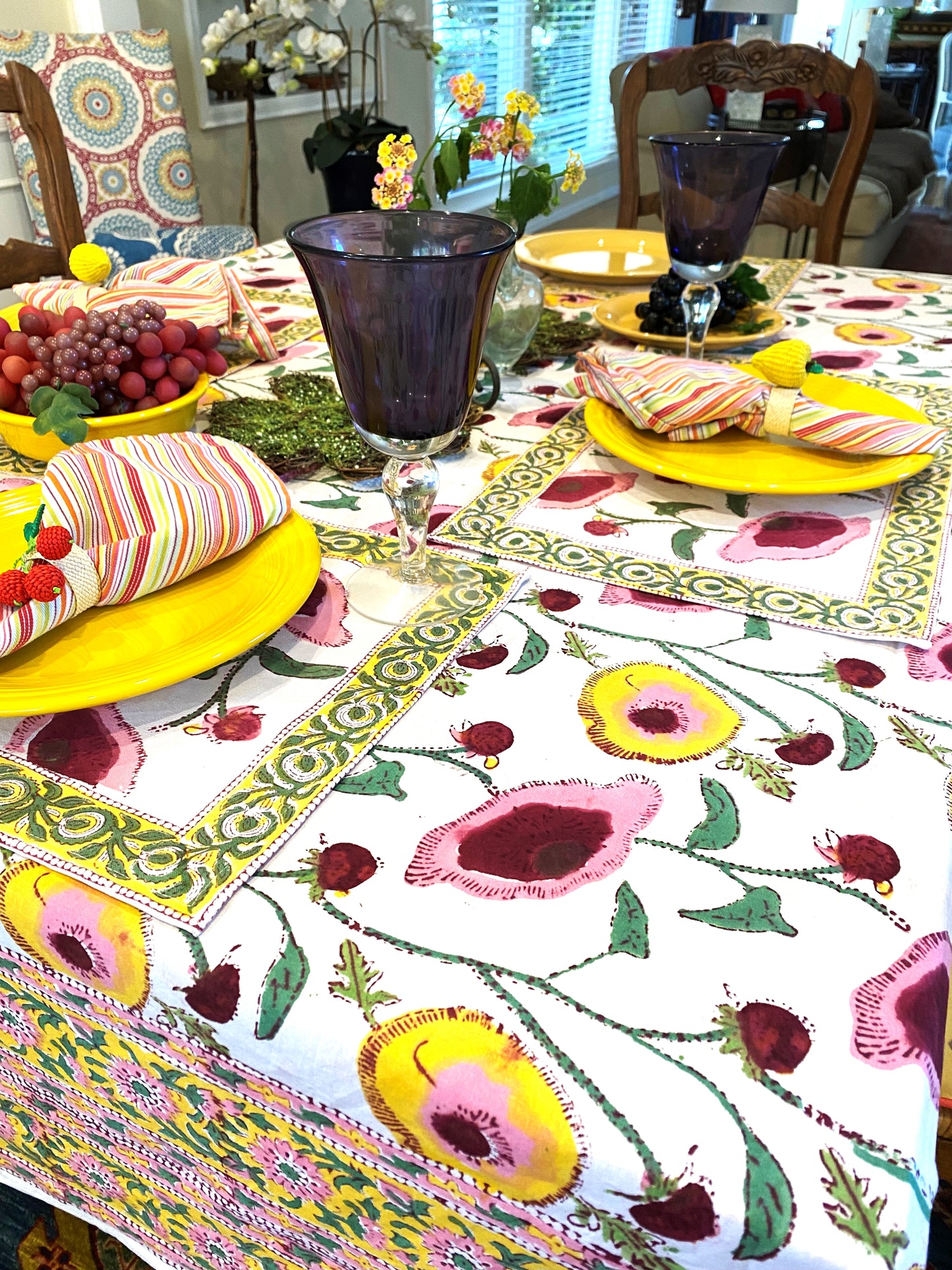 Our Mandalay Summer Tablecloth is welcoming and festive.