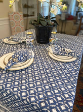 Navy Lotus Tablecloth is made with soft 100% cotton and is hand block printed by artisans
