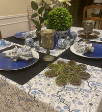 Spruce, Carolina and Powder Blue Indian Block Floral Print 100% Pure Cotton Tablecloth with Matching Napkins.