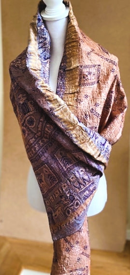 Artisan Silk Two Sided Shawl Is a Purchase with a Purpose.  Lilac/Peach