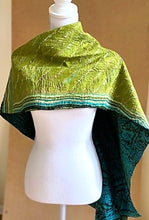 Artisan Silk Two Sided Shawl.  Purchase with a Purpose. Blue/Chartreuse