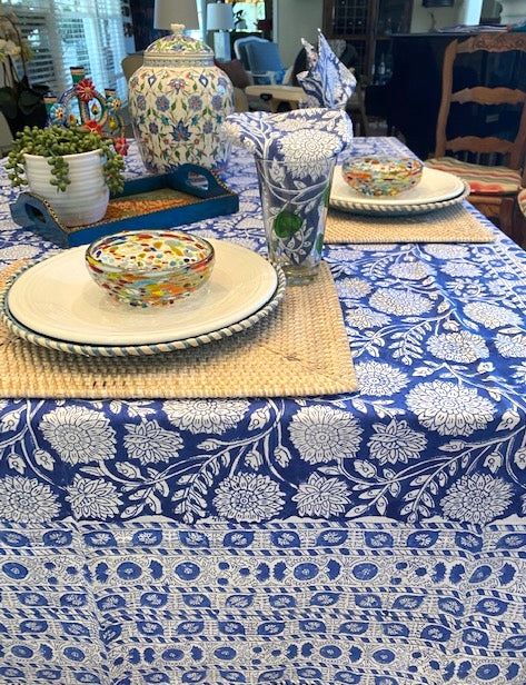 Square Block Print Navy and White Farmhouse Table Cloth