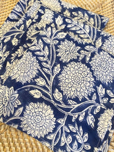 Block Print Navy and White Farmhouse Table Cloth with Napkins