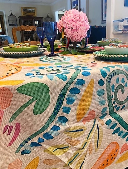 Warm Weather Watercolor Table Linen is Outstanding! (7ft X 4.5)