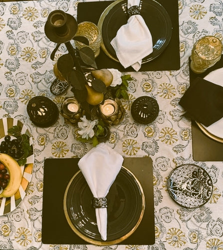 Simplistic Elegance Block Print Table Cloth. (60 X 90)