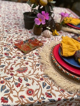 Country French Red Floral Block Print Tablecloth. Seasonless. (60 x 90)