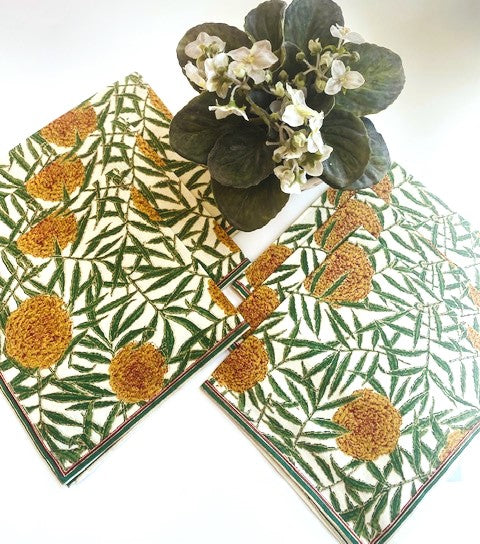 Luxury Hand-printed table napkins- Set of 6- Marigold