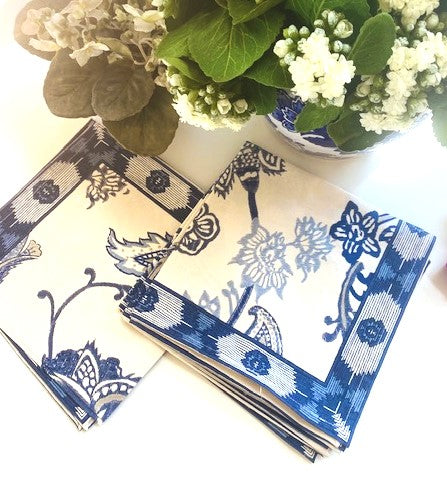 Elegant hand-printed 100% cotton napkins create an elegant statement for your table. Sets of Six