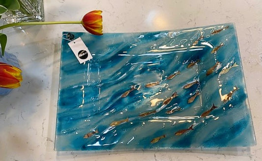 European Handcrafted Murano Glass Tray. " Gone Fishing". Stunning