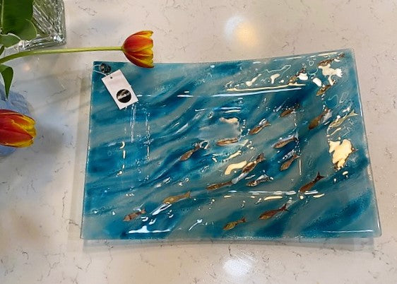 European Handcrafted Murano Glass Tray. " Gone Fishing". Stunning