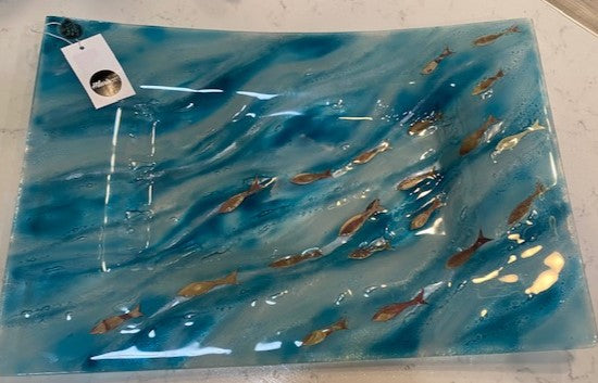 European Handcrafted Murano Glass Tray. " Gone Fishing". Stunning