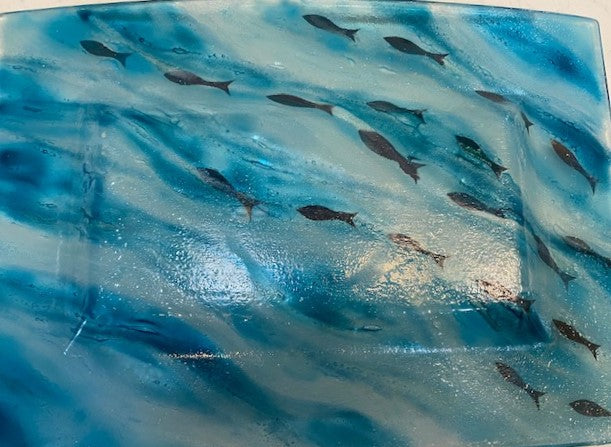 European Handcrafted Murano Glass Tray. " Gone Fishing". Stunning