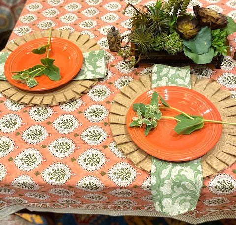 Harvest Block Print Cotton Table Cloth is a Favorite for the new season. Fresh, floral and tailored.