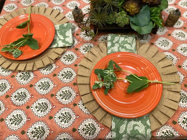 Harvest Block Print Cotton Table Cloth is a Favorite for the new season. Fresh, floral and tailored.