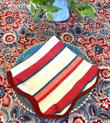 Dramatic Block Print Floral Tablecloth is On Trend. Bold, Strong Colors.  (60 X 90)