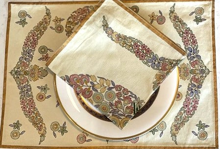 Refined Elegance. Hand Printed Cotton Placemats and Napkins (Set of Six)