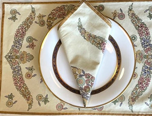 Refined Elegance. Hand Printed Cotton Placemats and Napkins (Set of Six)