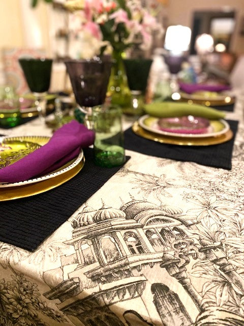 Rare Find. Artisanal Handmade Linen Table Cloth, Unique, Dramatic and the Best of the Season