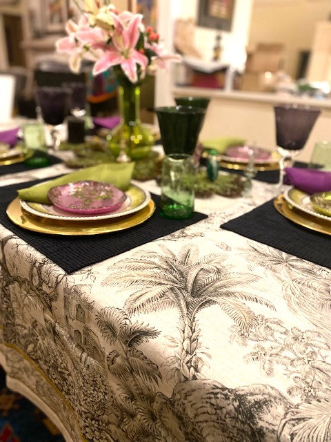 Rare Find. Artisanal Handmade Linen Table Cloth, Unique, Dramatic and the Best of the Season