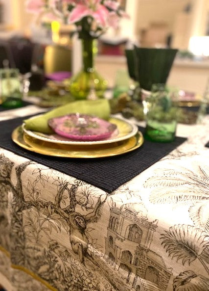 Rare Find. Artisanal Handmade Linen Table Cloth, Unique, Dramatic and the Best of the Season