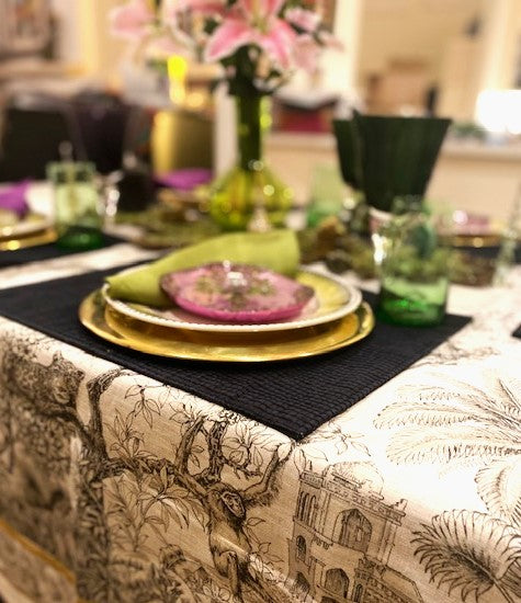 Rare Find. Artisanal Handmade Linen Table Cloth, Unique, Dramatic and the Best of the Season