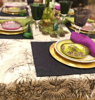 Rare Find. Artisanal Handmade Linen Table Cloth, Unique, Dramatic and the Best of the Season