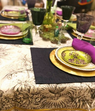 Rare Find. Artisanal Handmade Linen Table Cloth, Unique, Dramatic and the Best of the Season