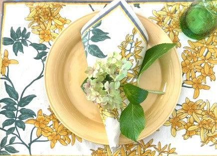 Honeysuckle Print Hand Printed Placemats and Napkin Sets (Set of Six)