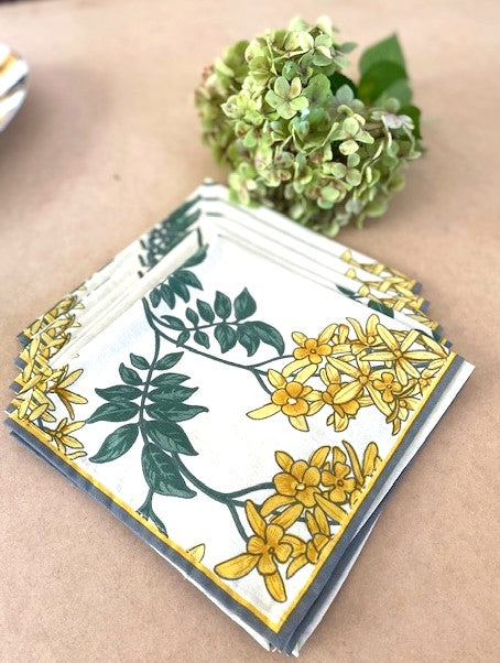 Honeysuckle Print Hand Printed Placemats and Napkin Sets (Set of Six)