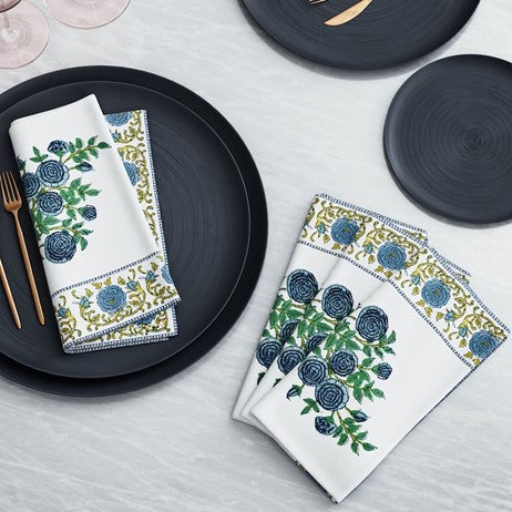 Luxury Floral Dinner Napkin Sets(4) for Decoration (White/Yellow or Blue)