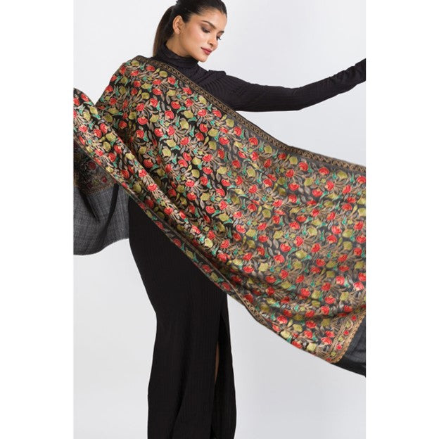 Classically Beautiful, Black Shawl with Intricate Embroidery