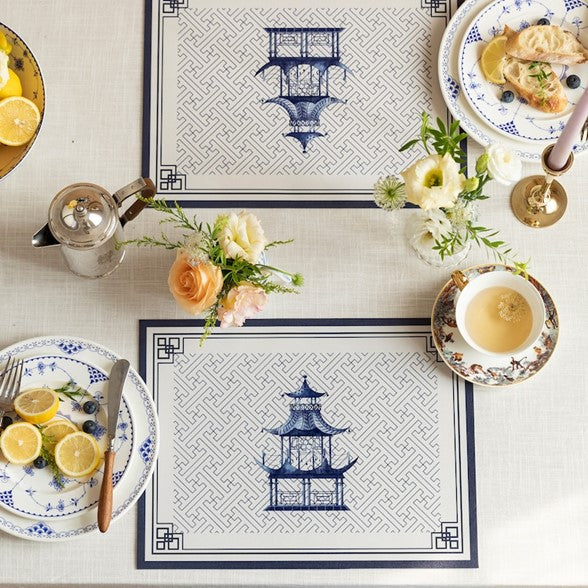 Art Mats: Retro Blue and White Pattern Placemats, Chinoiserie or Geometric